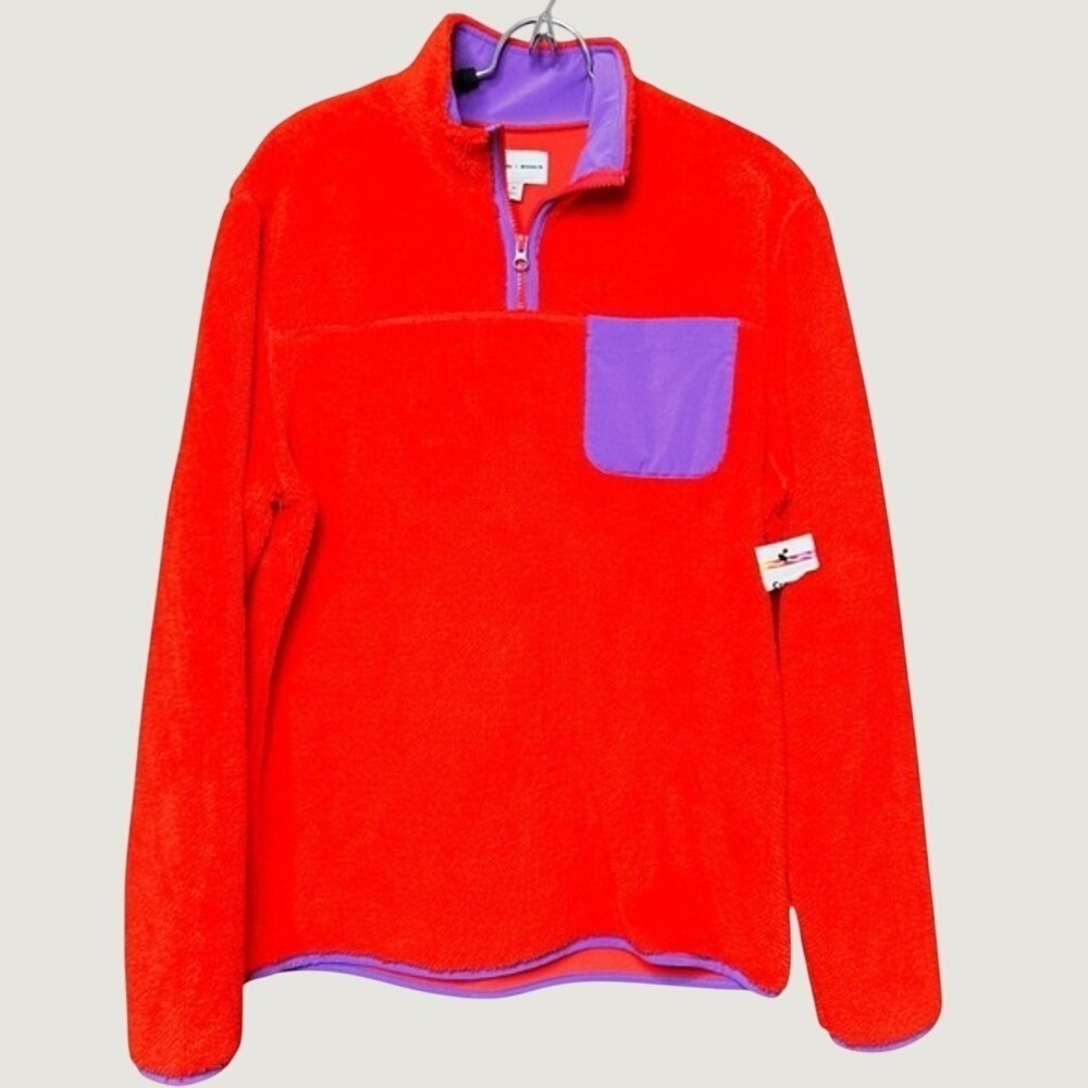 NWT Crayola x Kohls Mens Medium Red Purple Faux Fur Fleece Quarter Zip Pullover